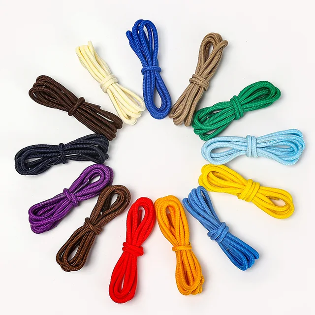 Customizable high quality 4mm width 50-200cm round shoe laces 31 colors rope shoelaces for boots