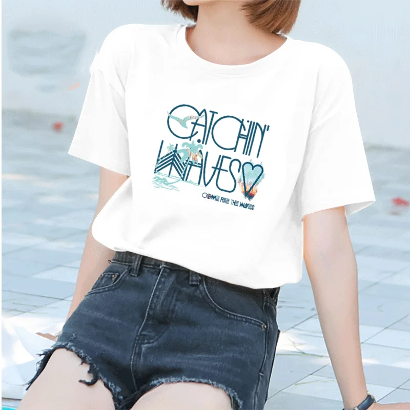 Fashion Women Girls Print T-Shirt Casual O-Neck Short Sleeve T Shirt Blouse Tops