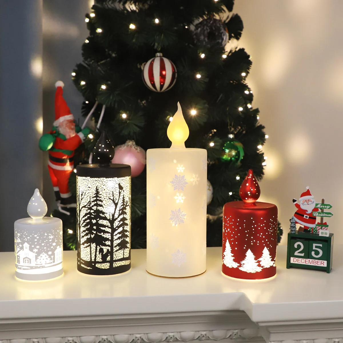 Wholesale personalized clear glass Christmas ornament electric light up led candle light details