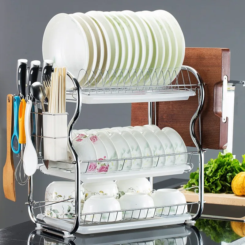 SHCKE 3 Tier Large Dish Drying Rack Iron+pp Dish Rack and