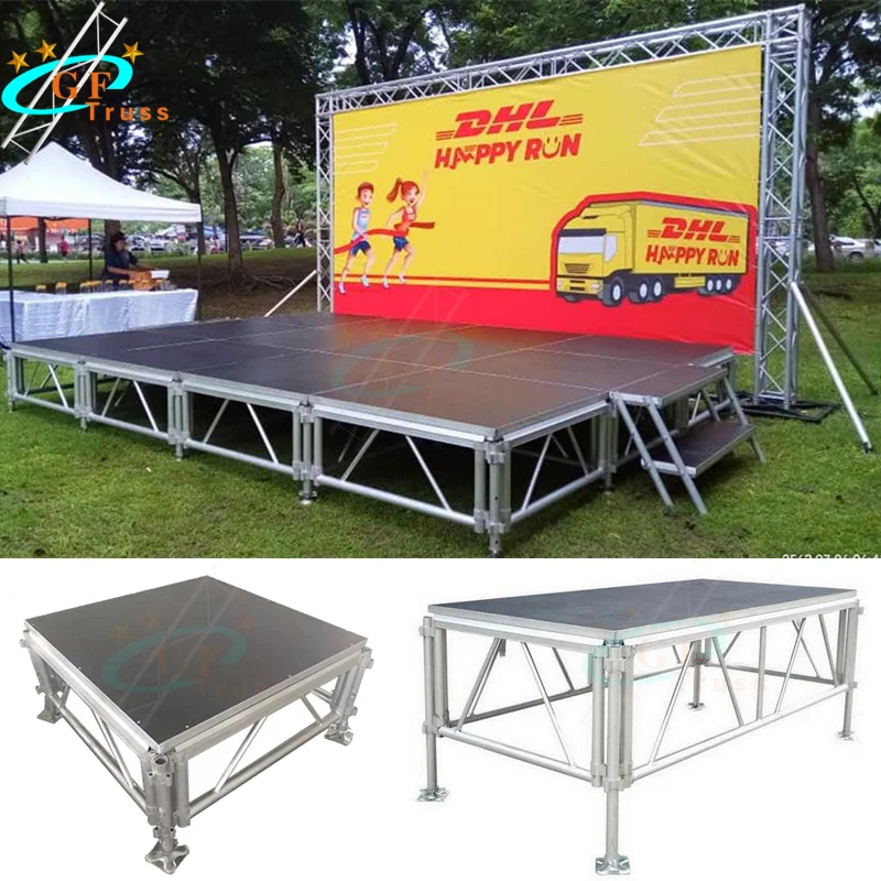 Portable Removable Adjustable Leg Concert Stage Podium With Stage Handrails