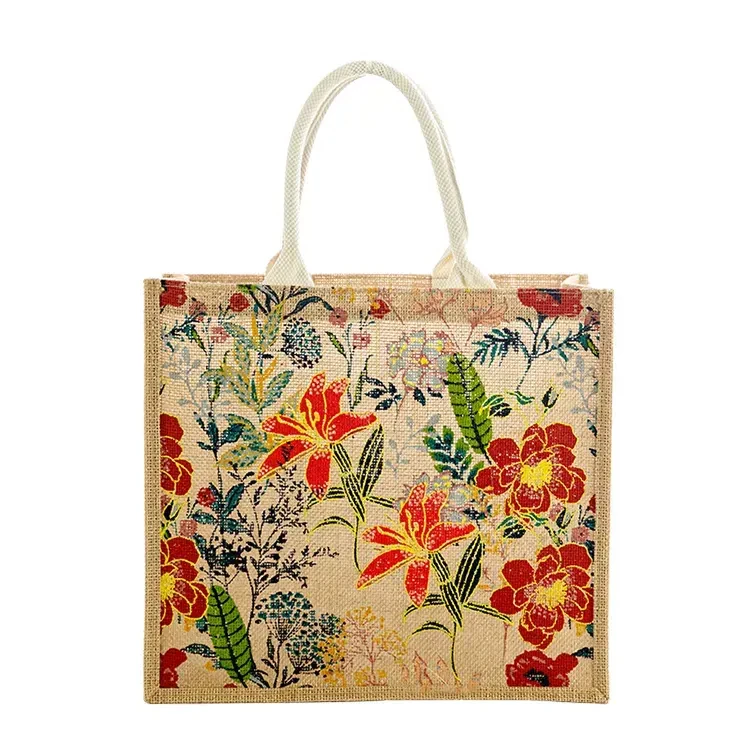Custom Wholesale Customizing Printed Eco Friendly Fashion Reusable Burlap Gift Beach Tote Bag Grocery Shopping Jute Bags