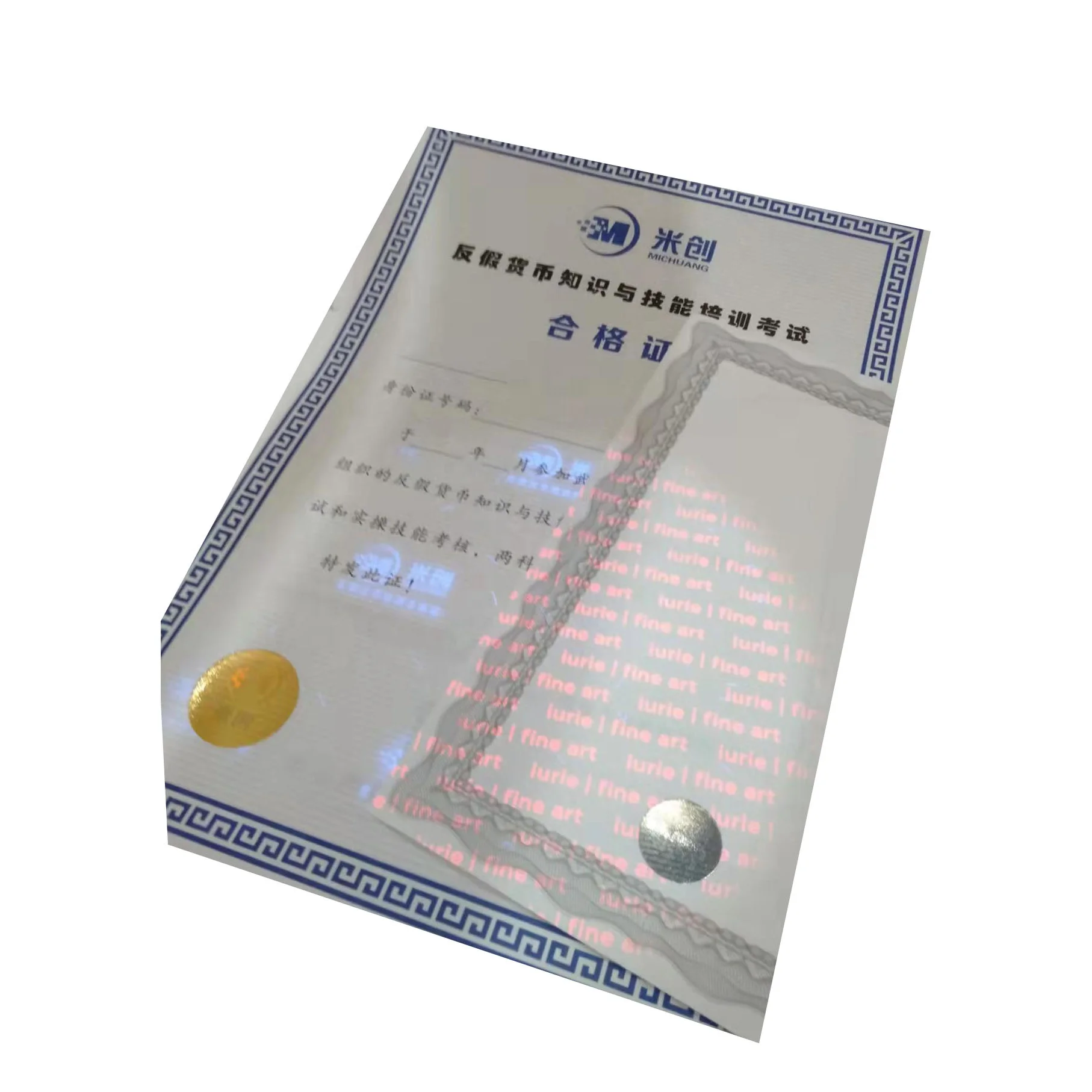 Security Certificate UV Invisible Numbers Hologram Printing Embossing Finish for Poster Art Coated Offset Paper