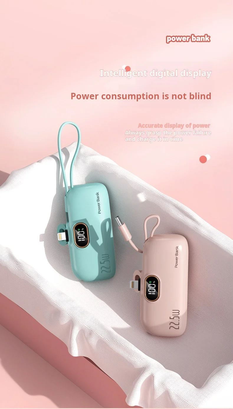 2024 New Design Mini Capsule Powerbanks 22.5w Super Fast Charge 2in1 5000mah 10000mah Large Capacity Portable Power Bank