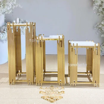 wedding event furniture decorate gold stainless steel wedding cake table