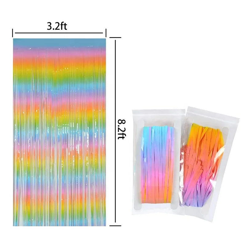 LOLStar Regenbogen Partydekorationen, 2 Pack Gewellte Metallische Lamettafolien Fransen
