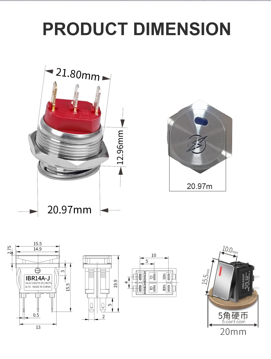 22mm Rocker Switch Self-locking 3-pin On-off Waterproof Stainless Steel ...