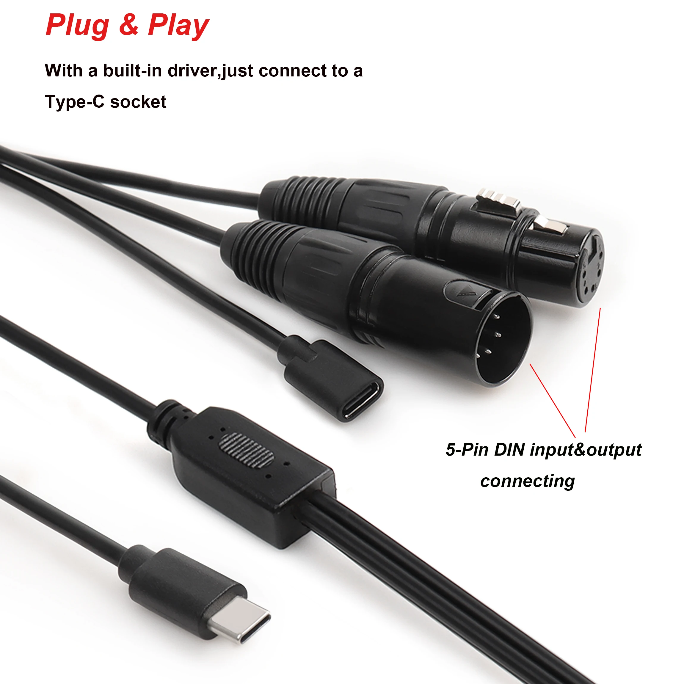 5pin XLR Type C Female Printing USB C to 5 Pin Pro MIDI Kabel in Out Converter Cable for MIDI Keyboard Control Synthesizer Piano