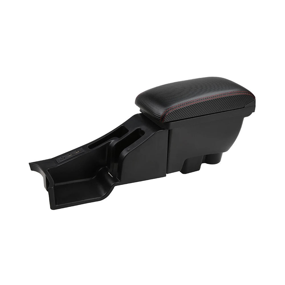 Car Armrest Console Storage Box Black Leather Rotatable Center Box Universal Car