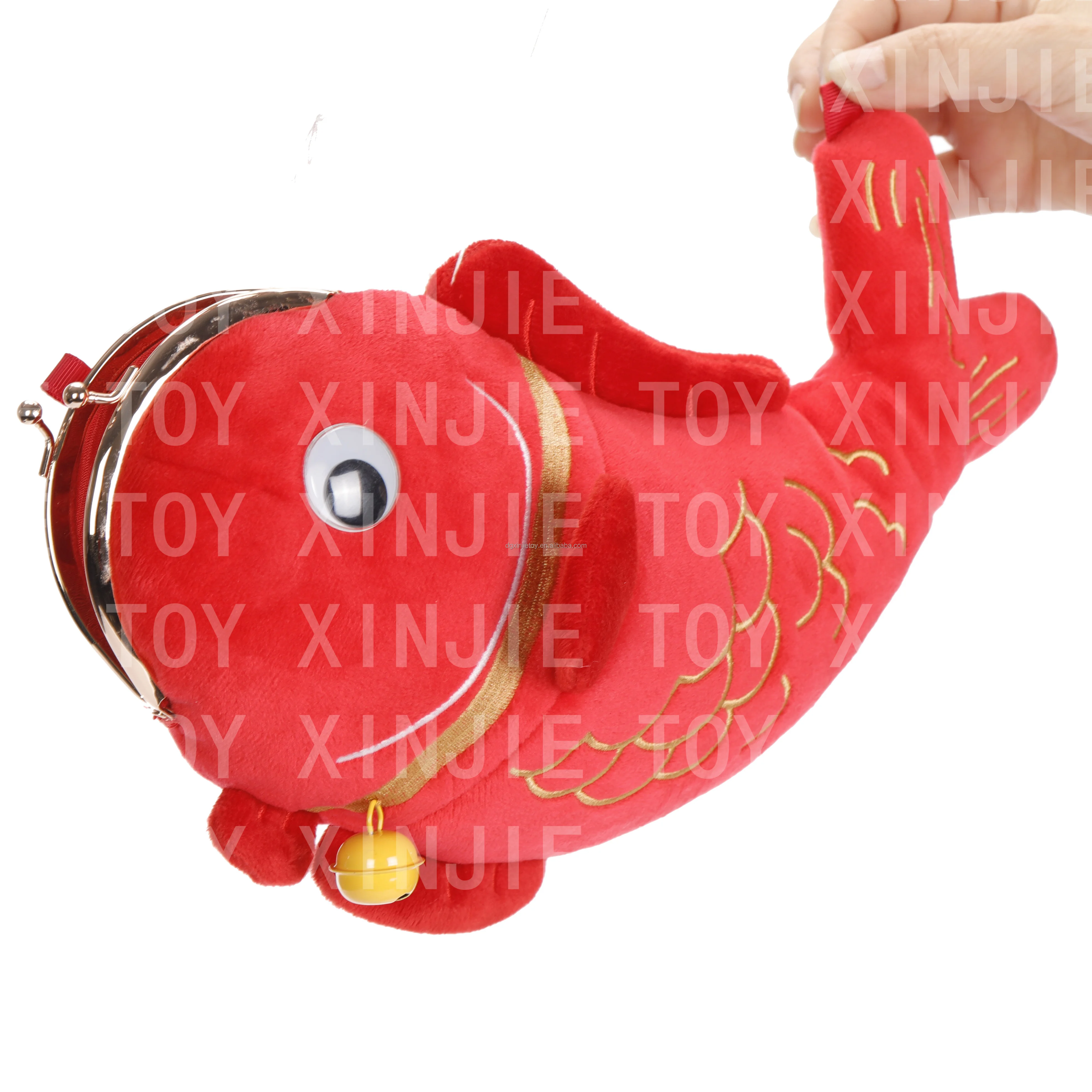 Customized Made Red Fish Plush Coin Purse Fish Stuffed Coin Purses With Big Eyes