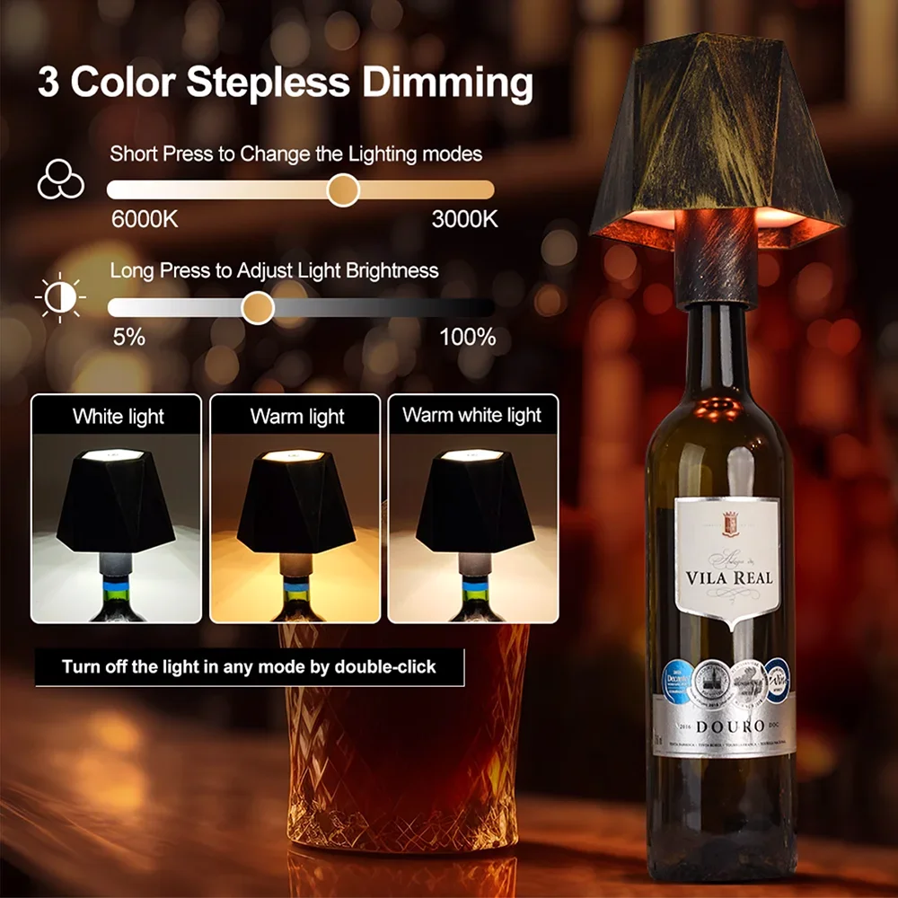 Wine Bottle Lamp - Portable LED Table Light for Atmosphere