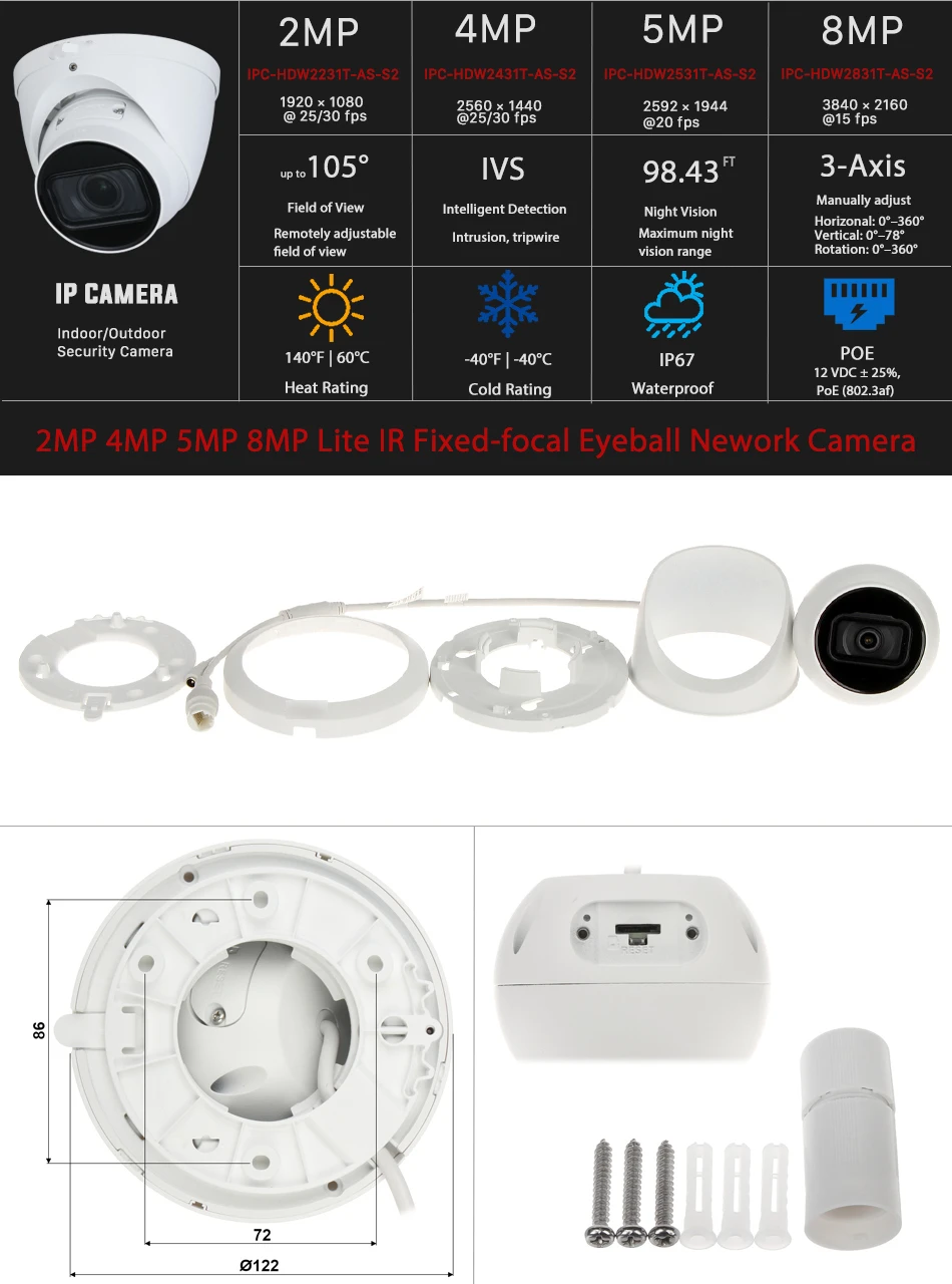 2mp 4mp 5mp 8mp Networkcamera Seguran Poe Outdoor Starlight Camera De