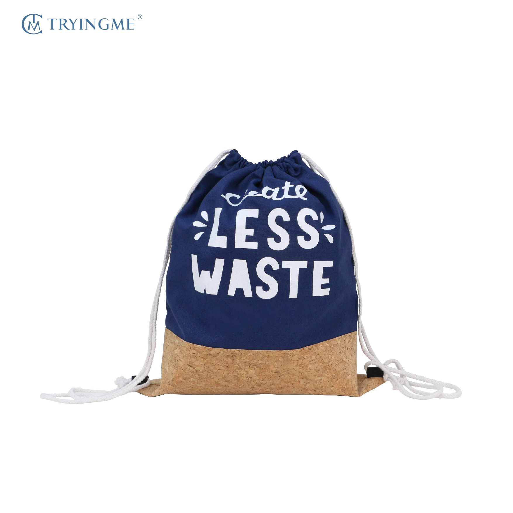 High Quality Customized Cork Cotton Drawstring Backpack Reusable Canvas  Fashionable Custom Packing Bag Logo Printed
