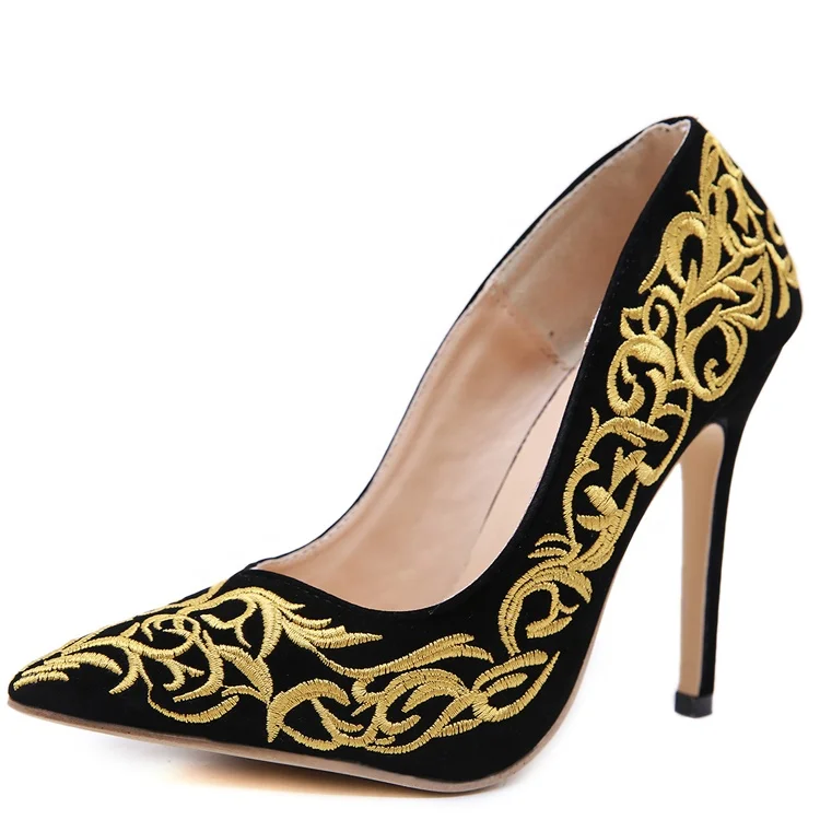 embroidered high heels