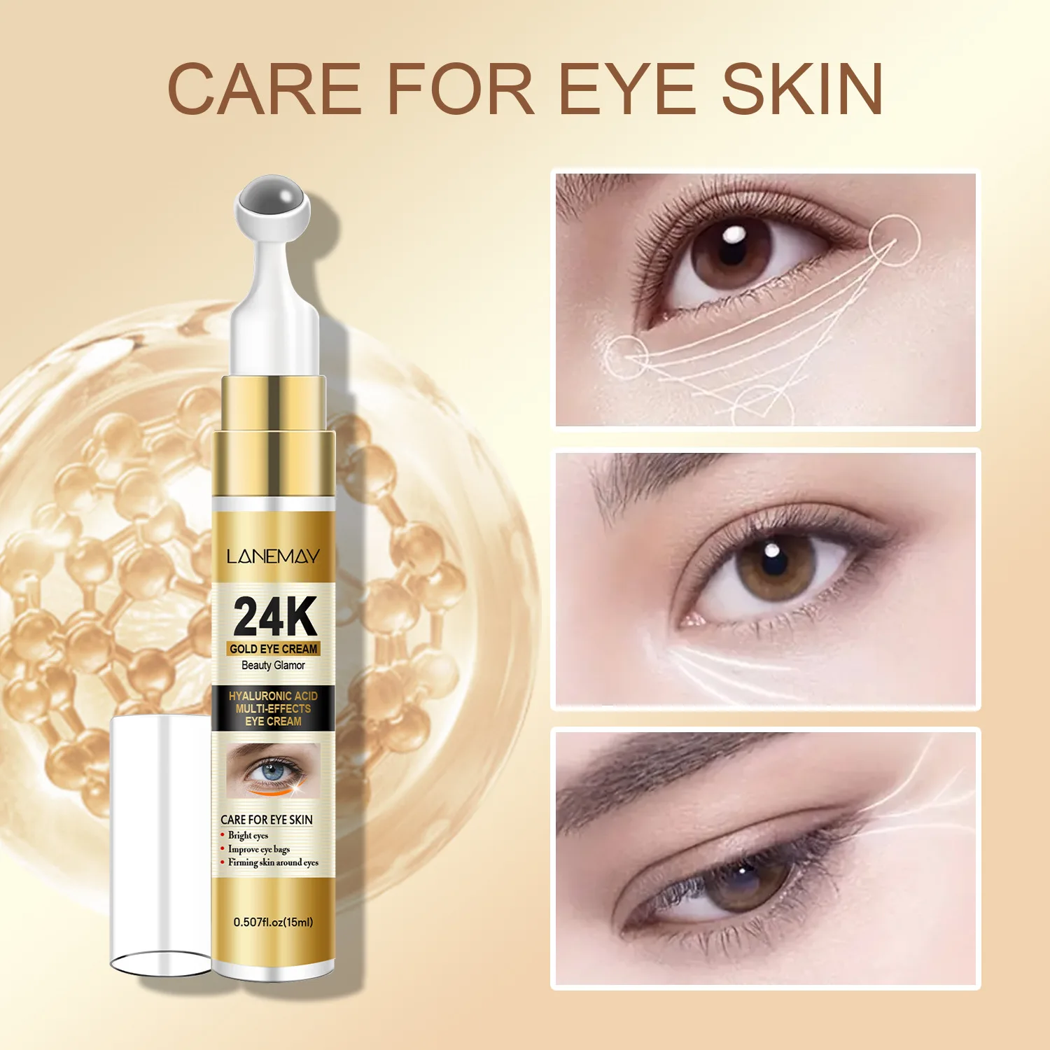 Body Cream , Containing 24K Gold Particles, Effectively Reduces Wrinkles, Dark Circles, and Puffiness Around the Eyes.