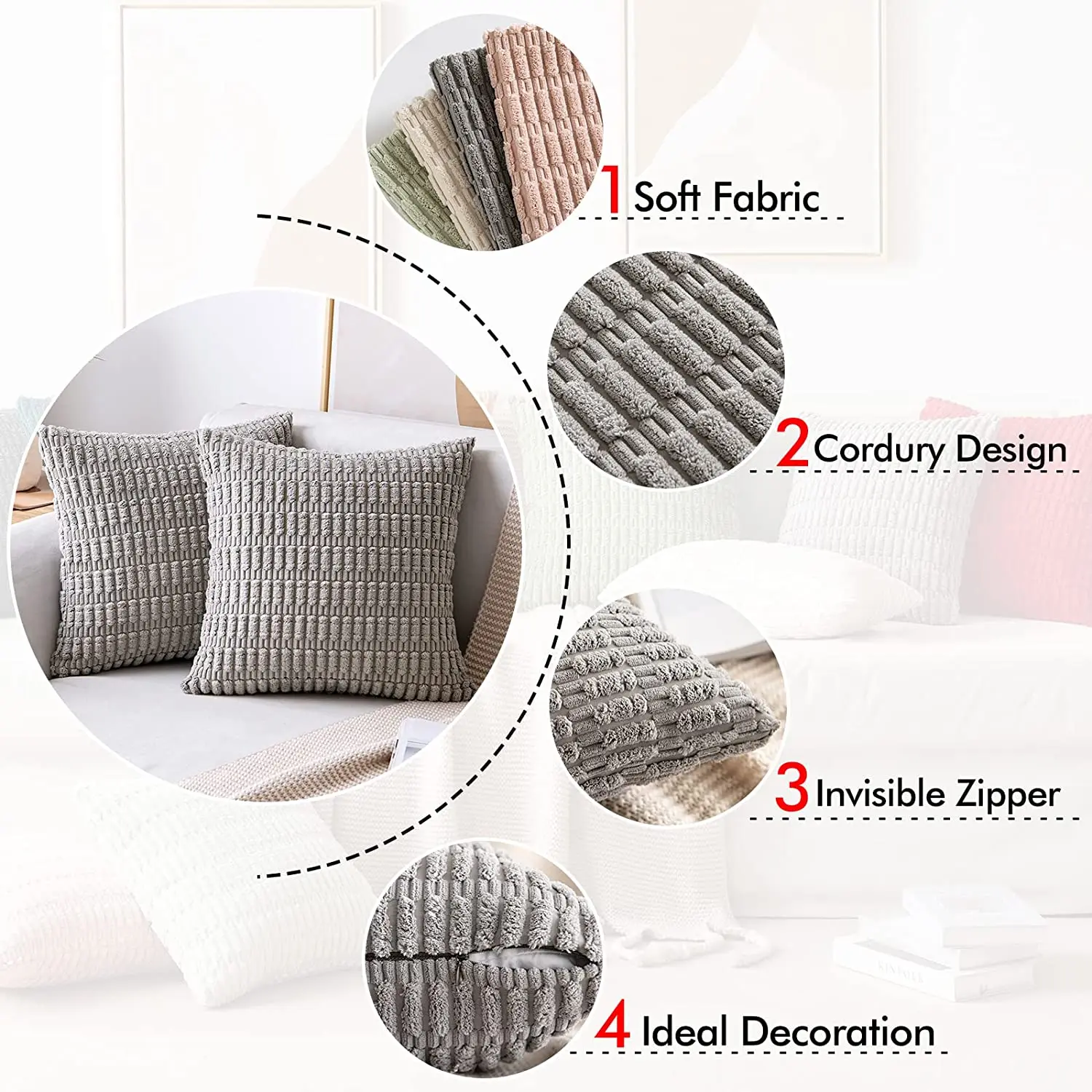 Farmhouse Boho Striped Pillow Covers Corduroy Throw Pillow Covers Pillow Case Cushion Cover