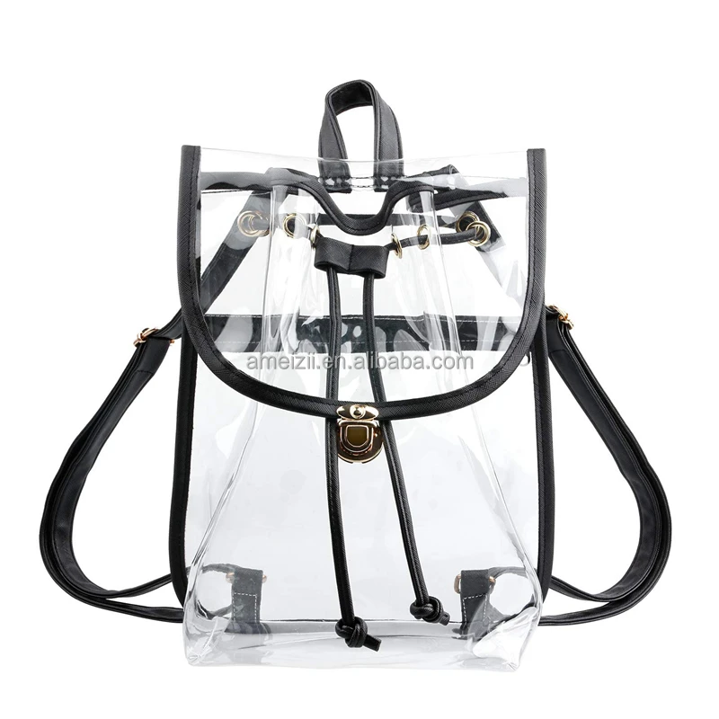 0.5mm Clear Drawstring Backpack For Women Stadium Approved See Through