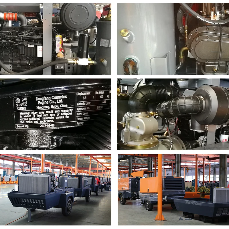 Operating Mode 17m3 12bar or 15m3 18bar Cummins Mining air Compressor 12 18 bar 550cfm 600cfm diesel Engine Screw air Compressor