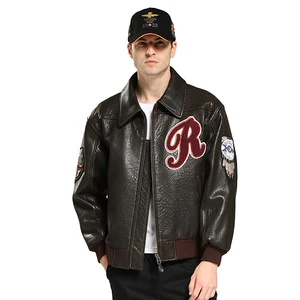Customized Men's pilot Jacket Cowhide Jacket Custom Embroidery