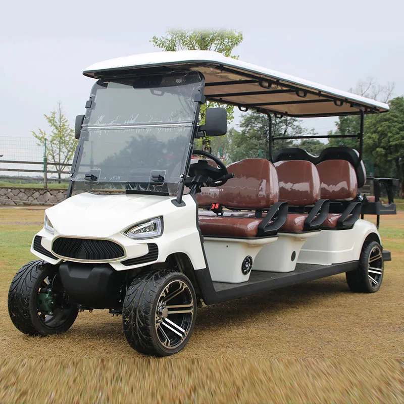 Custom High Performance Four Wheel Sightseeing Battery Powered Golf Cart 8 Seater