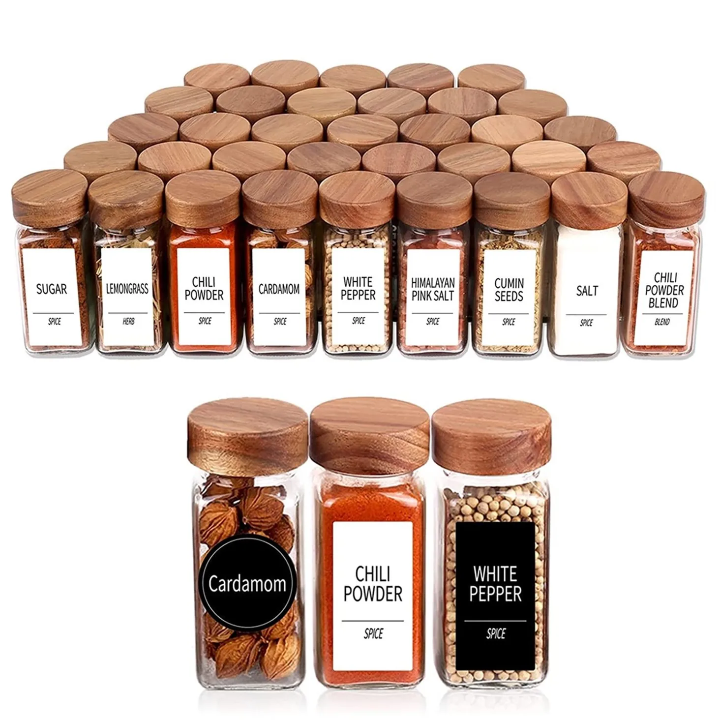 Spice Jars With Labels 4 Oz Glass Spice Jars With Bamboo Lids Seasoning Storage Bottles for Spice Rack Cabinet