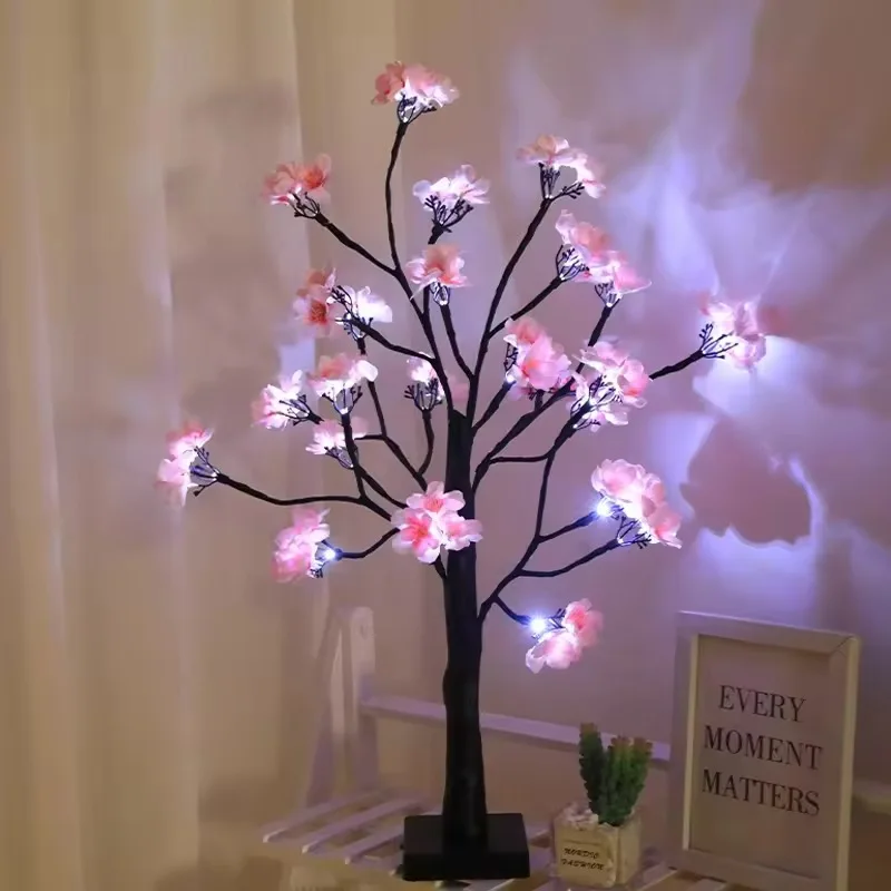 Spring New Product Led Peach Blossom Lamp Fairy String Lights Battery Operated Artificial Tree Lamp Bedroom Room Decoration