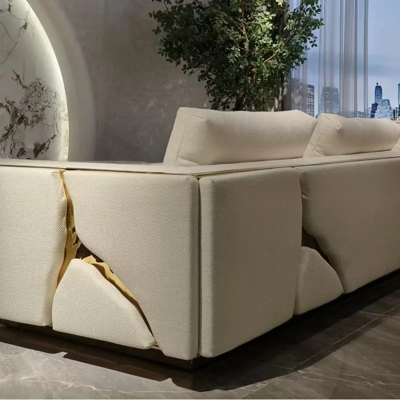 Italian Designer High-End Modern Fabric Gold Sofa Set Luxury Living Room Furniture for Home Villa or Apartment
