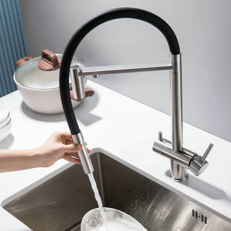 European Style Stainless Steel Matte Black Rotatable Kitchen Tap Mixer