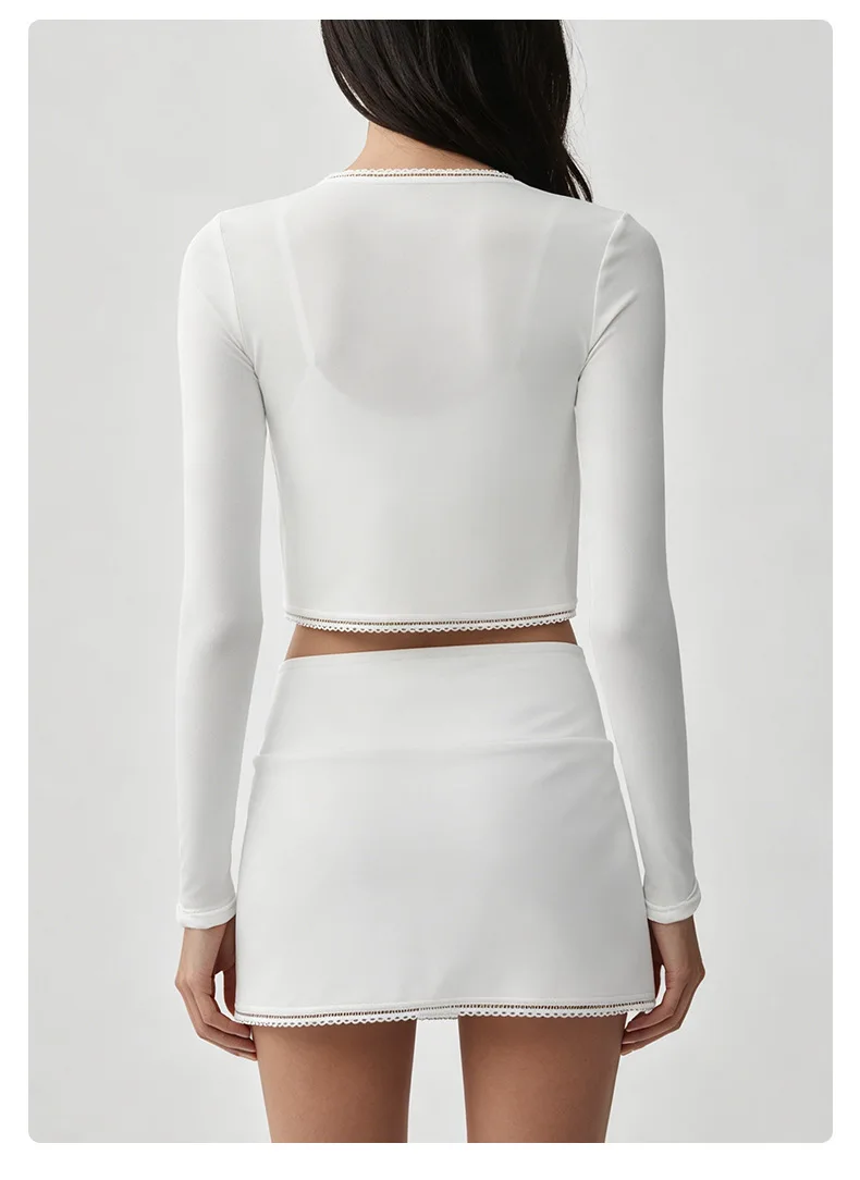 Lace bra lace skirt yoga clothes High waist abdominal-shaping slimming sling blouse running sports three-piece suit — detail