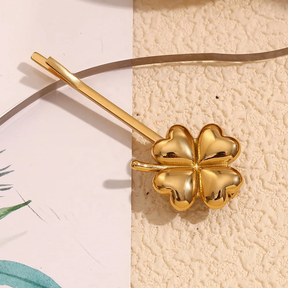 Dreamshow Gold Plated Four-Leaf Clover Metal Hair Clips  display picture 3