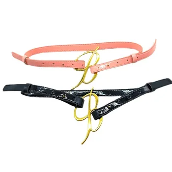 Trend gold metal decoration patent leather simple restraint waist thin waistband PU two color fashion design