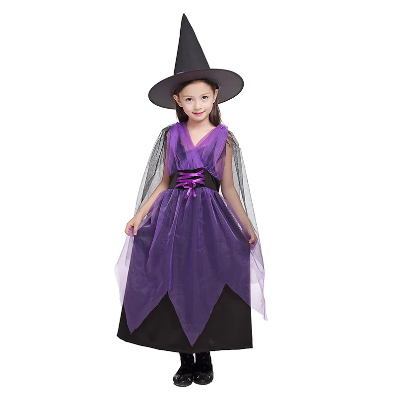 Disguise Girls Witch Costume - Purple & Black Dress With Hat For Kids Halloween