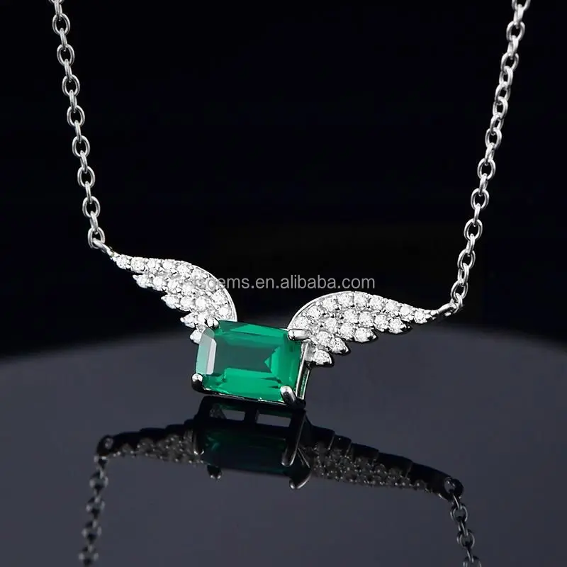2021 Luxury Jewelry S925 Silver Emerald Pendant Lab Grown Emerald Stone  for WOMEN'S Pave Setting Gift Party
