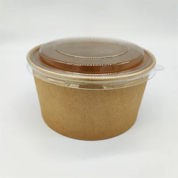 Biodegradable custom round food grade paper rice bowls disposable takeway fast food boxes kraft waterproof salad bowl with lid