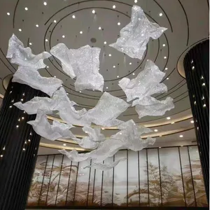 Wedding Decoration High Ceiling Pendant Light Hotel Lobby Customized Crystal Ribbon Chandelier Luxury