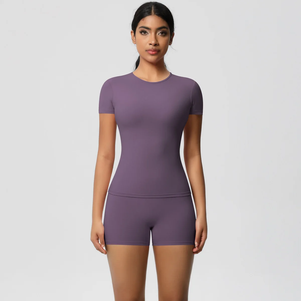 High-Waisted Peach Hip Shorts Yogas Fitness Set Breathable Slim Short-Sleeved Workout Se