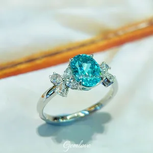 In Stock! 2.11CT Paraiba Lab Diamond Ring - PT950 Oval Cut, Wholesale Wedding Jewelry