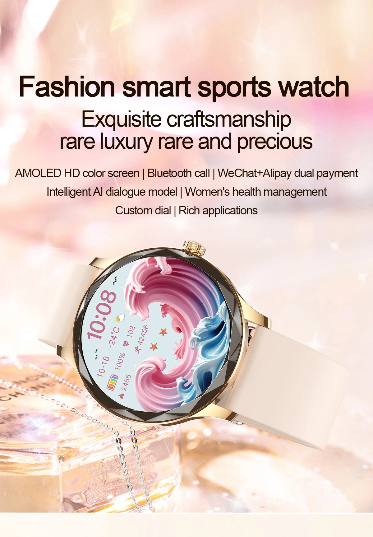 Welcome OEM Order, Factory Whole Selling Diamond Women's Health Monitoring Smartwatch 1.32-inch Amoled Bt Call Ai Voice Assistant Heart Rate Blood Pressure Smart Watch - Buy Women Reloj Smartwatch smart Watch Fw45 ladies Smart Watch