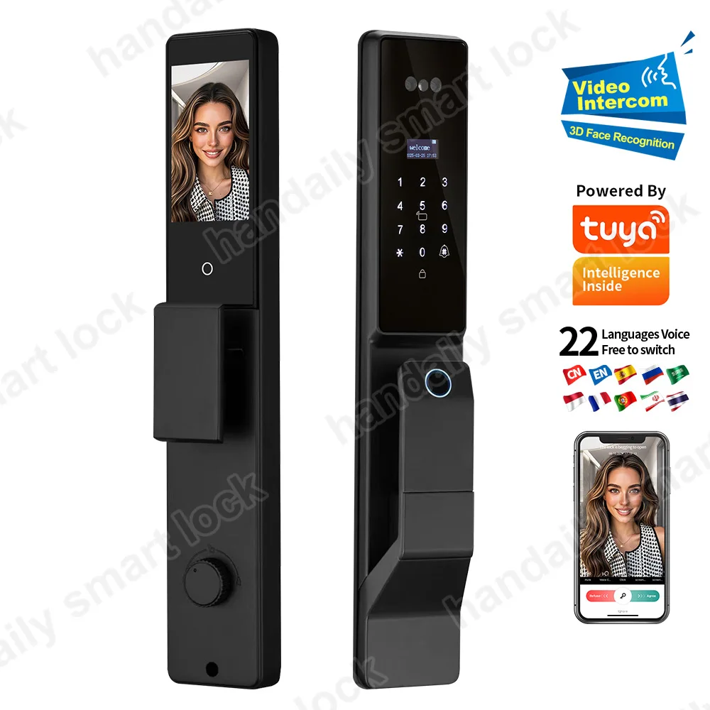 HanDaily Wholesale Automatic Fingerprint Tuya 3d Face Smart Door Lock for Front Door Digital Palm Vein Home Security Door Lock F888