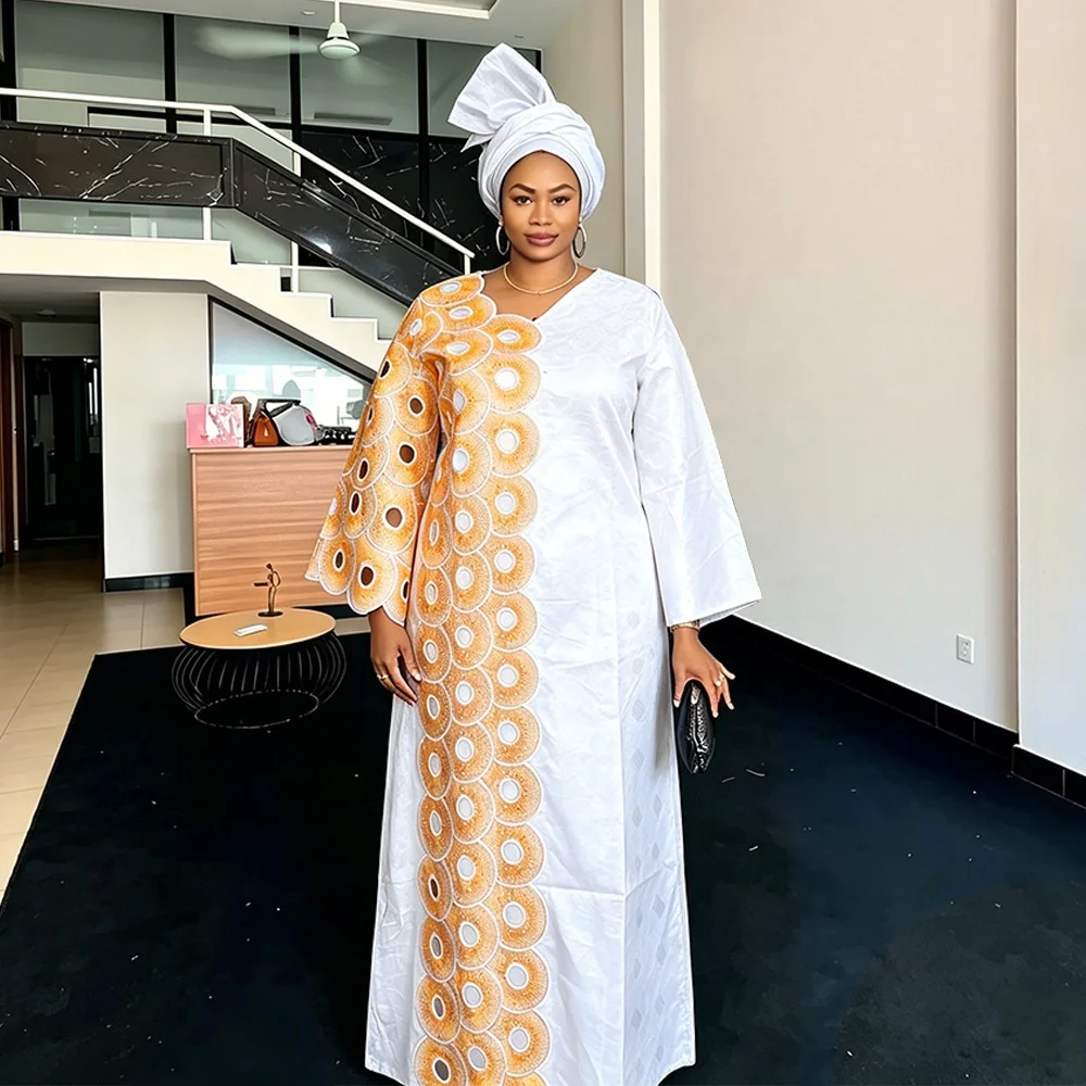 Plus Size African Dresses For Women Luxury Boubou Gown Bazin Rich Embroidery Design Wedding Party Long Dress African Clothing