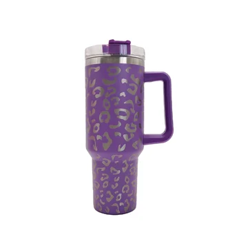 Popular 40oz Adventure Quencher Tumbler With Handle And Straw holographic Leopard 304 Stainless Steel Travel Mug for car drive