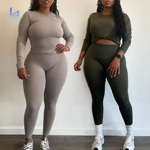 Huili Custom Logo High Stretch Top Pants Outfits Skinny Tracksuits 2 Two Piece Fitness Leggings Pajamas Loungewear Women Sets