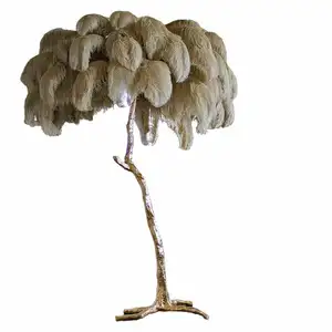 Modern Home Decoration LED Switch Controlled Floor Lamp Bedroom Living Room Vertical Ostrich Feather Floor Lamp