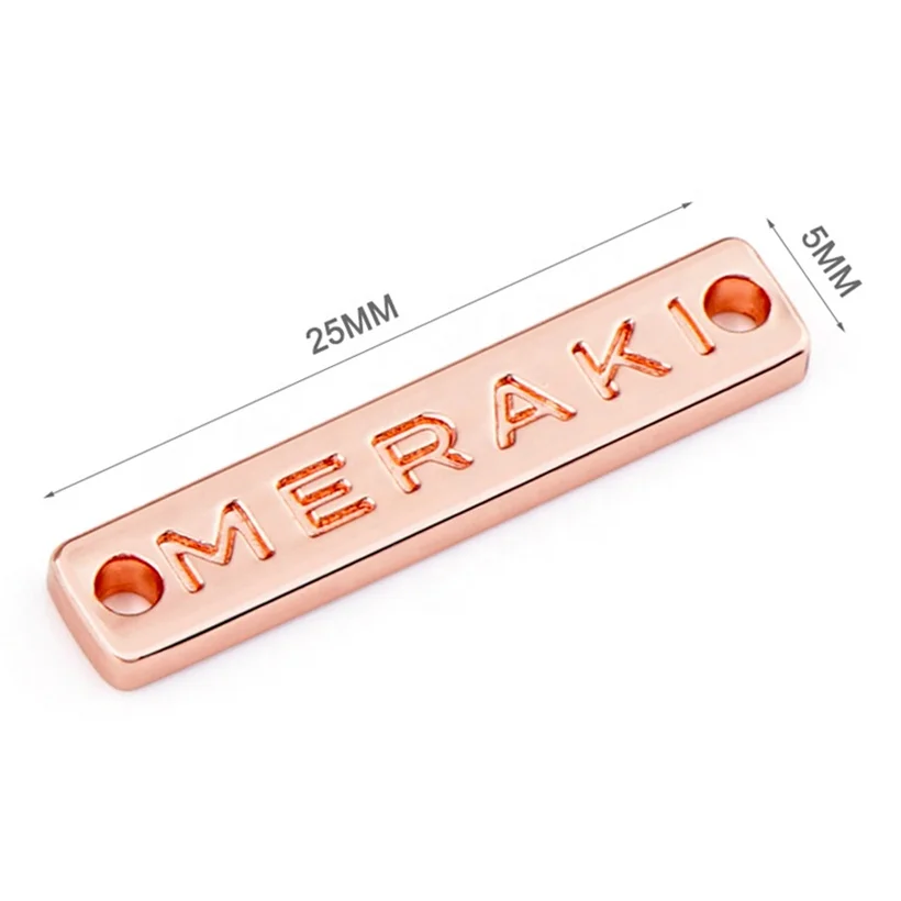 Design Two Holes Rose Gold Metal Tags with Logo for Swimwear Cloth