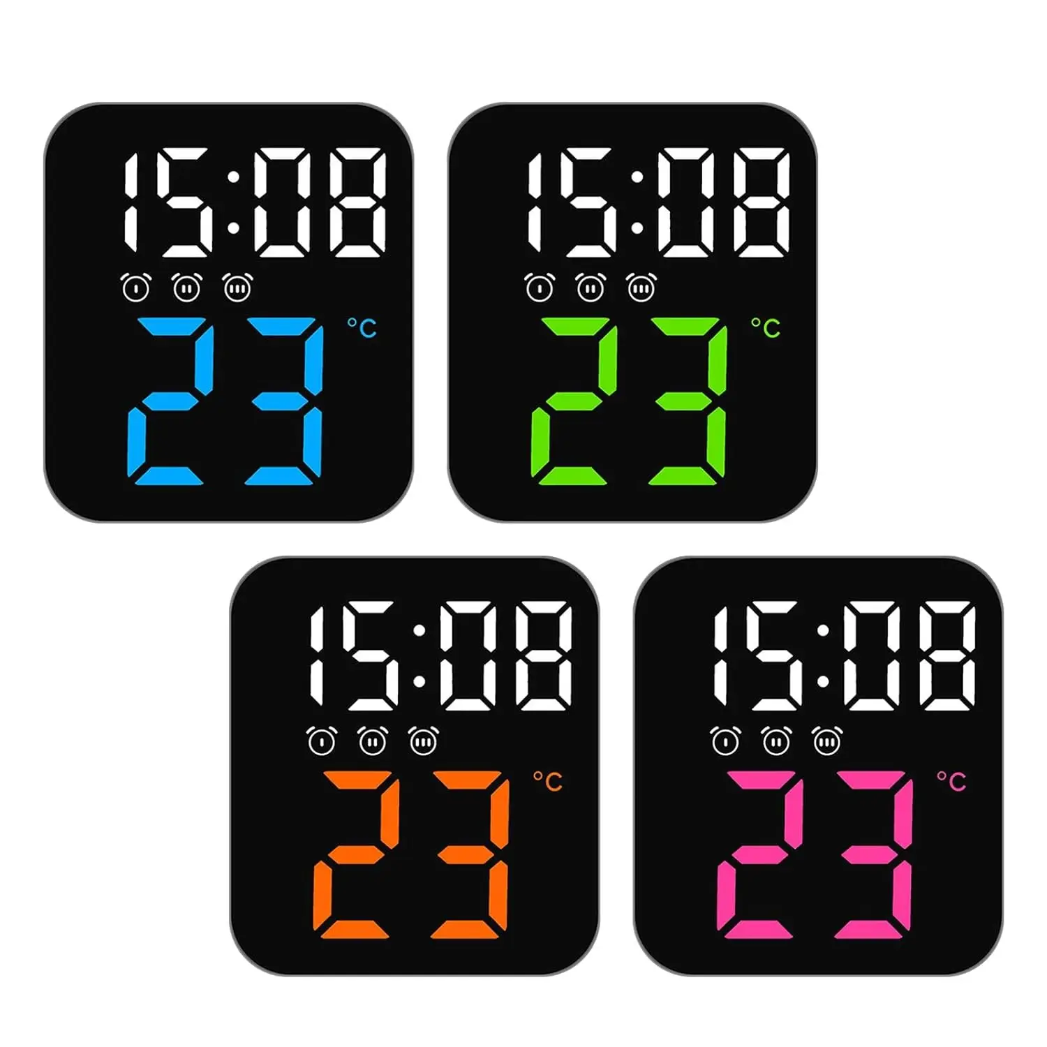 New Multifunctional Creative Colorful Display Temperature Calendar Simple LED Digital Alarm Wall Clock