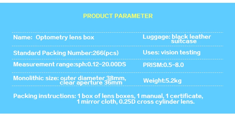 266 Trial Lens Set Optical Kit PU Case Metal Rim Grade AChina Factory A Grade Lens Case High Quality Optometry Equipment Optical Metal Rim Prism Trial Lens Set