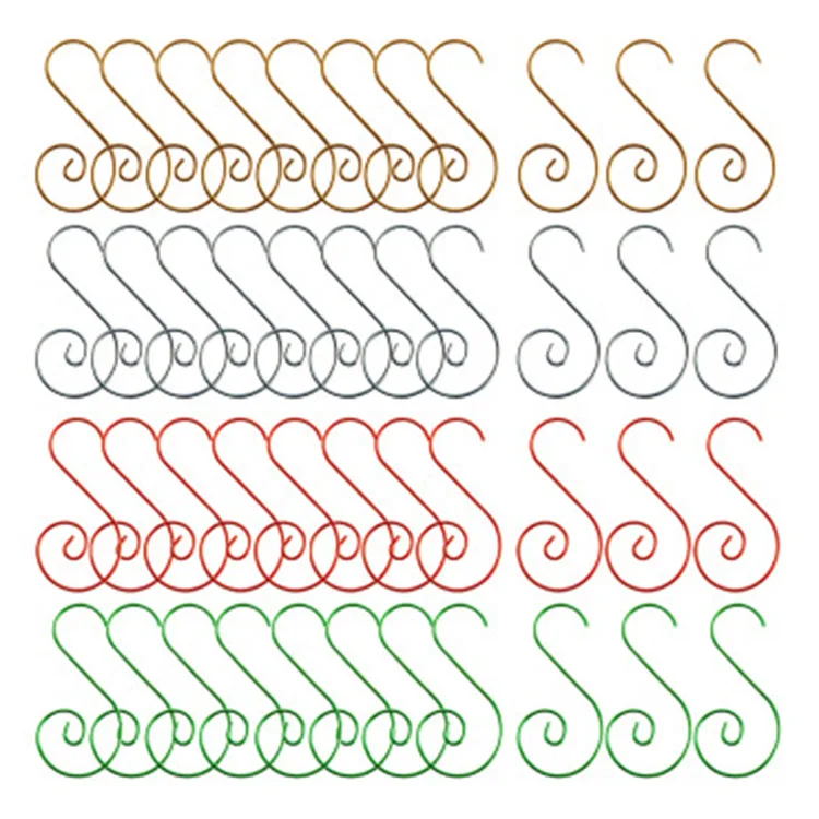 Оптовая продажа, металлические крючки, декоративные крючки из нержавеющей стали, вешалка для рождественской елки, красный/зеленый/Золотой/Серебряный