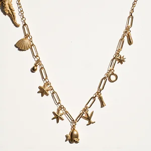 18K PVD Gold Plated Stainless Steel Waterproof Custom Beach Jewelry Ocean Starfish Shell Pendant Necklace for Women