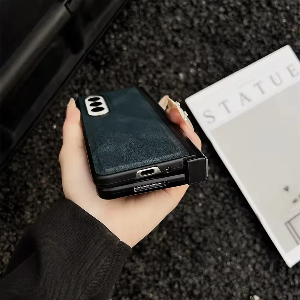 product retro business comfortable touch pu leather phone case full protection hinge shockproof cover for samsung galaxy z fold 7 6 5-6
