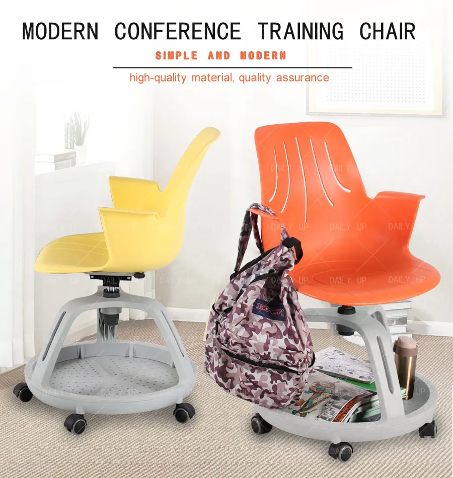 Professional Swivel Training Chair With Armrests For Student Adjustable Reading Chair With Huge Basket For Library Conference